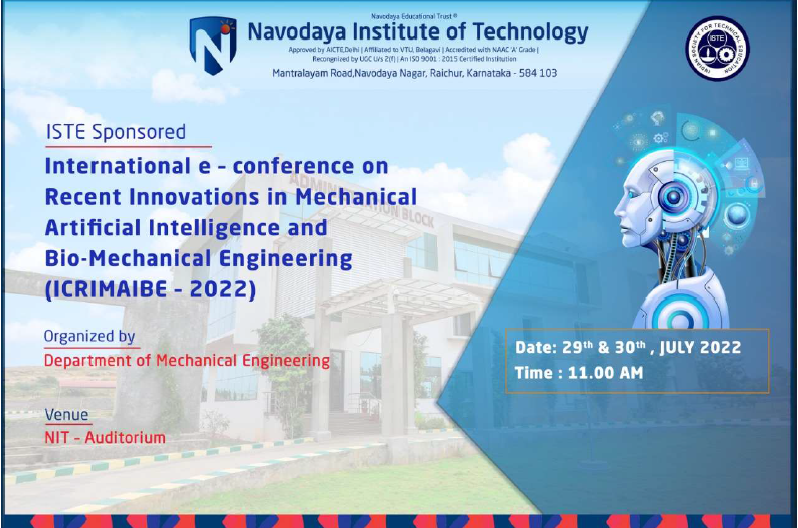 ISTE Sponsored 1st International e – conference ICRIMAIBE 2022 on 29th & 30th July 2022